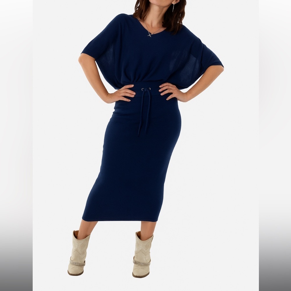 ROBERT RODRIGUEZ navy Merino
Wool Blouson boho Sweater revolve maxi dress $300